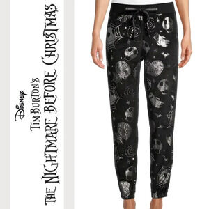 NIGHTMARE BEFORE CHRISTMAS Silver Printed Velour Joggers With Elastic Waist, XL